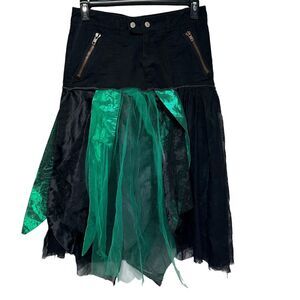 blue asphalt denim tulle green spider web gothic Zip Pockets Skirt Size 5